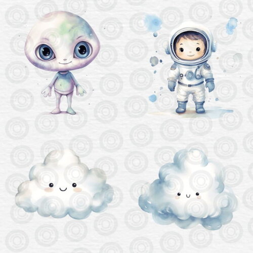 Kit Digital Astronauta Espaço Aquarela - Cute Space (cc)