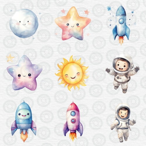 Kit Digital Astronauta Espaço Aquarela - Cute Space (cc)