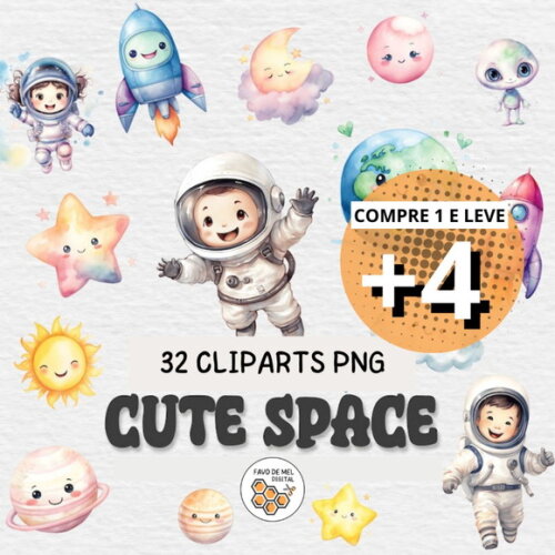 Kit Digital Astronauta Espaço Aquarela - Cute Space (cc)