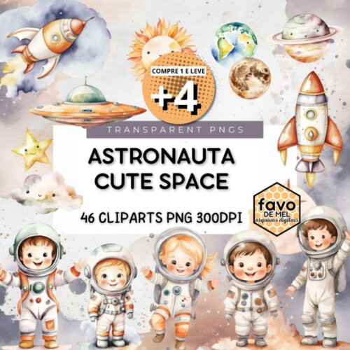 Kit Digital Astronauta Espaço Aquarela - Cute Space (msp)
