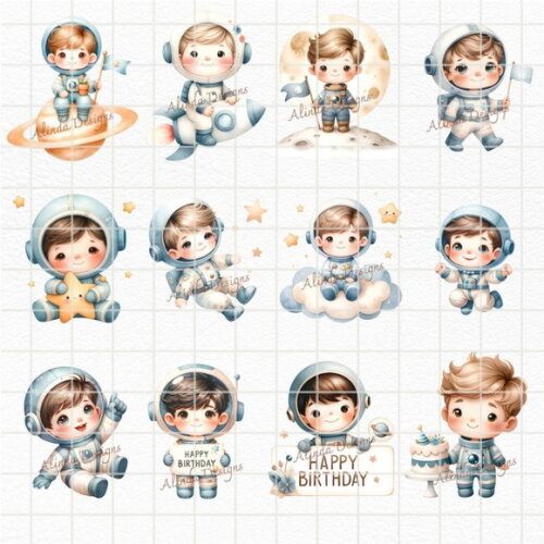 Kit Digital Astronauta Espaço Aquarela (ad) - Space Boy