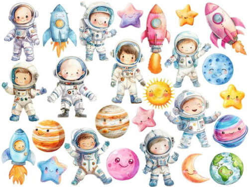 Kit Digital Astronauta Espaço Aquarela #31 Png Premium
