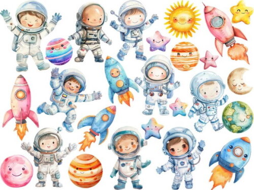 Kit Digital Astronauta Espaço Aquarela #32 Png Premium
