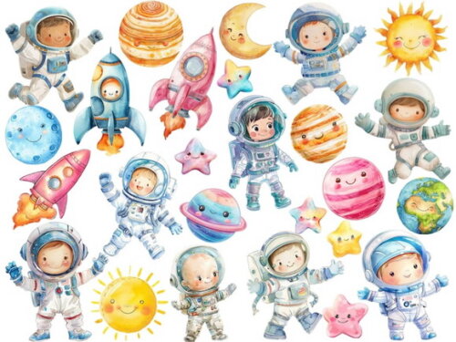 Kit Digital Astronauta Espaço Aquarela #32 Png Premium