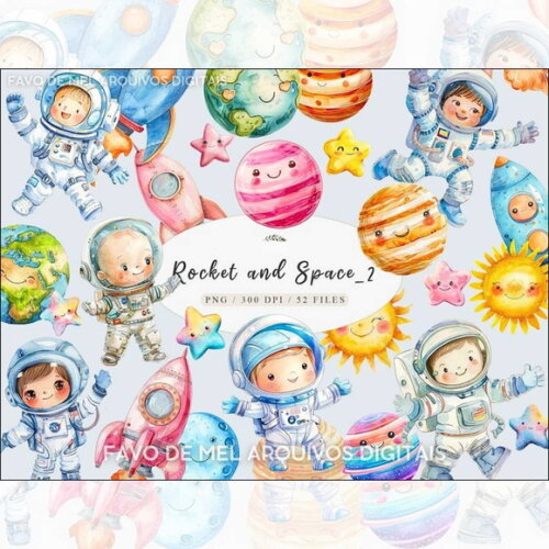 Kit Digital Astronauta Espaço Aquarela #32 Png Premium