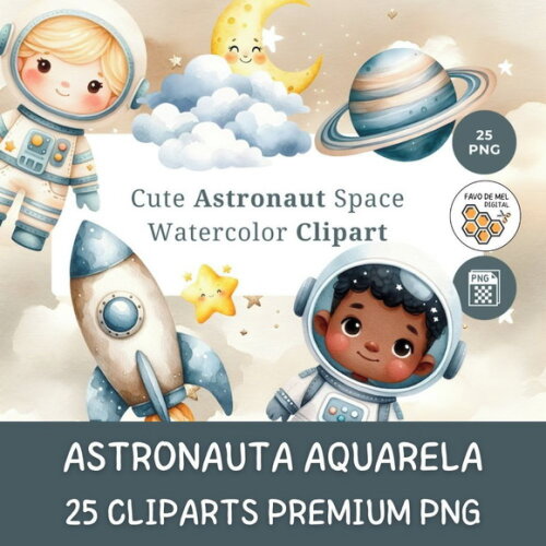 Kit Digital Astronauta Espaço Aquarela Png Cute #10