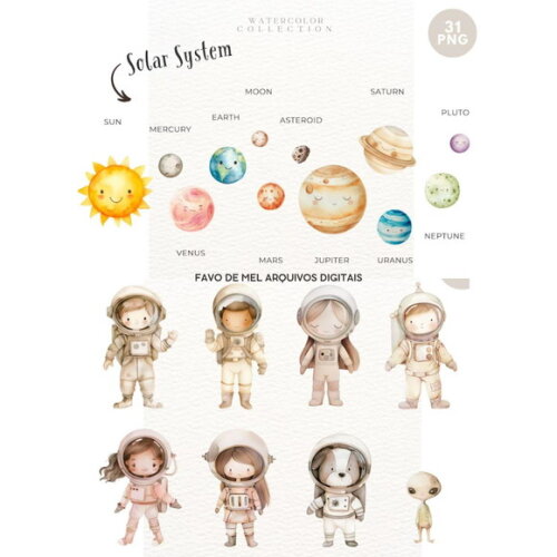 Kit Digital Astronauta Espaço Aquarela Premium #25