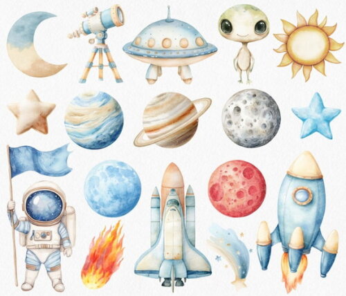 Kit Digital Astronauta Espaço Aquarela Premium #26