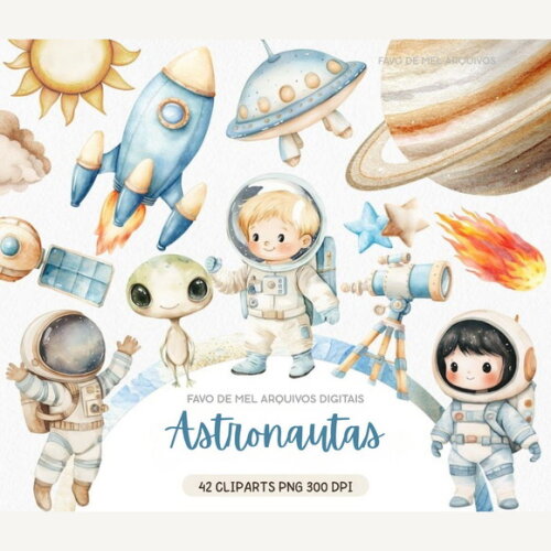 Kit Digital Astronauta Espaço Aquarela Premium #26