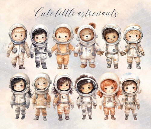 Kit Digital Astronautas Cute Aquarela Premium