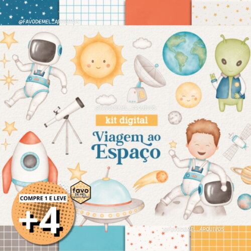 Kit Digital Astronauta Viagem ao Espaço Aquarela