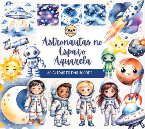 Kit Digital Astronautas no Espaço Aquarela Premium (dcsa)