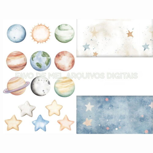 Kit Digital Astronautas no Espaço Aquarela Premium #24