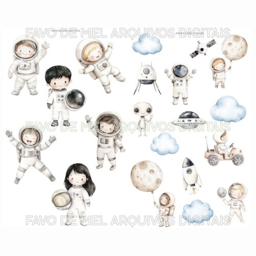 Kit Digital Astronautas no Espaço Aquarela Premium #24