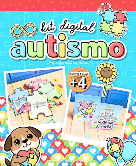 Kit Digital Autismo - Ilustrações e Mimos Png pdf Abril Azul
