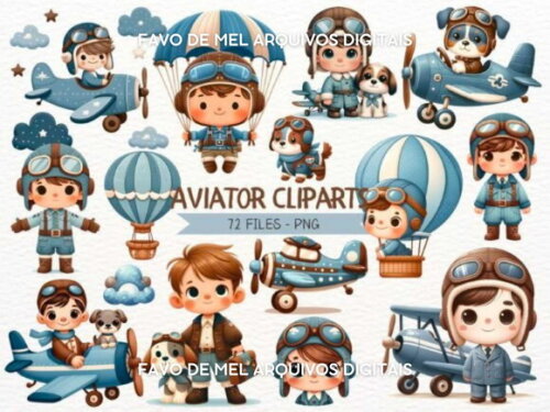 Kit Digital Aviador Cute - Menino Piloto Png Premium