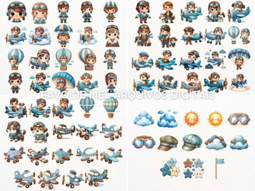Kit Digital Aviador Cute - Menino Piloto Png Premium