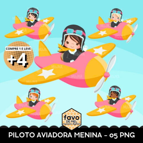 Kit Digital Aviadora Menina - Pilot Girls