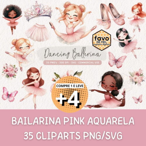 Kit Digital Bailarina Aquarela - Dancing Ballerinas Kd