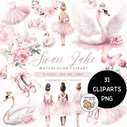 Kit Digital Bailarina Aquarela Premium - Swan Lake