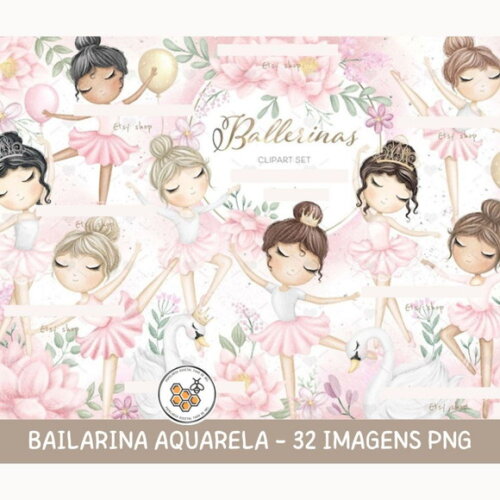 Kit Digital Bailarina Aquarela Premium - Ballerinas mm