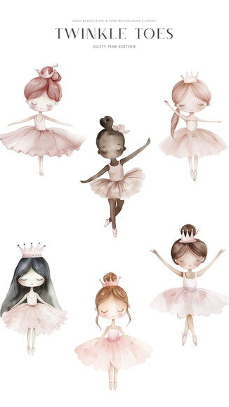 Kit Digital Bailarina Aquarela Premium - Twinkle Toes