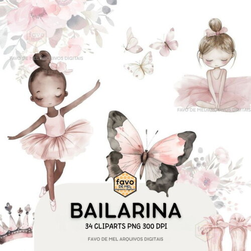 Kit Digital Bailarina Aquarela Premium - Twinkle Toes