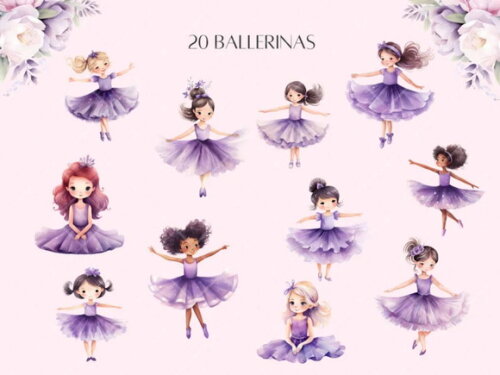 Kit Digital Bailarina Lilás Aquarela Premium Ld