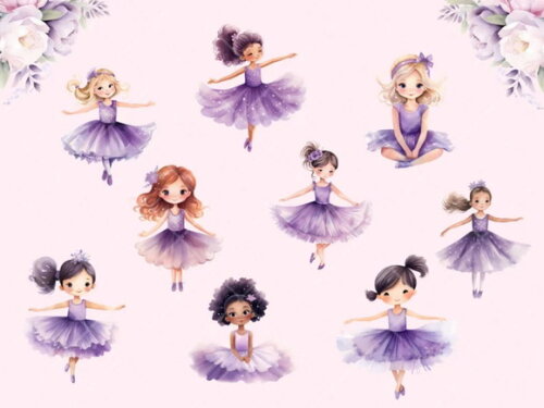 Kit Digital Bailarina Lilás Aquarela Premium Ld
