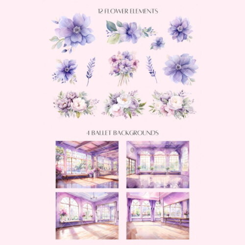 Kit Digital Bailarina Lilás Aquarela Premium Ld