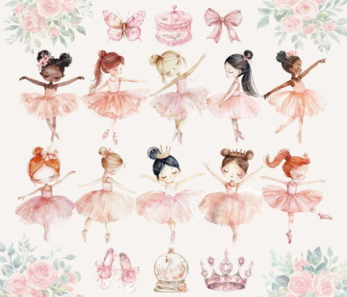 Kit Digital Bailarina Rosa Aquarela Premium Ccs