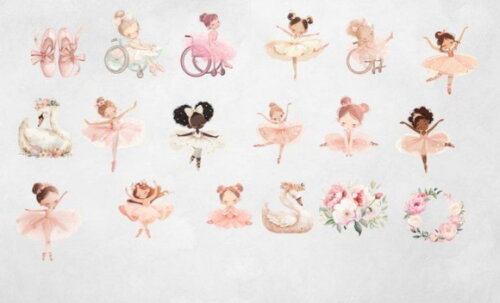 Kit Digital Bailarina Rosa Aquarela Premium Tpa