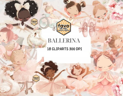 Kit Digital Bailarina Rosa Aquarela Premium Tpa