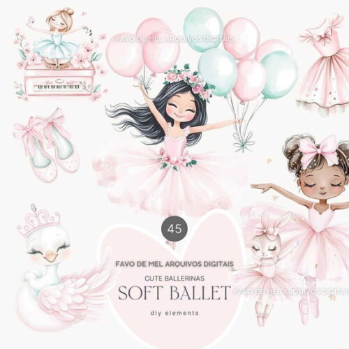 Kit Digital Bailarinas Aquarela #18 Png Premium