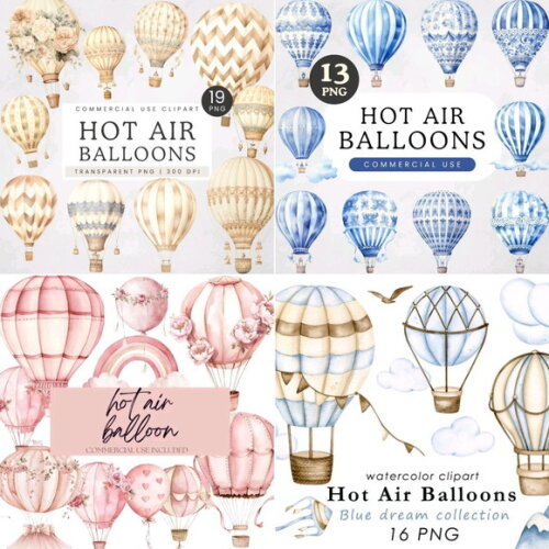 Kit Digital Balão de Ar Quente - Pack 16 Kits Digitais Png