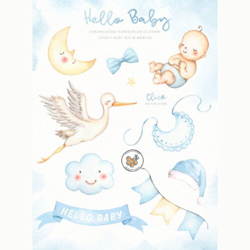 Kit Digital Bebê Cegonha Aquarela Premium - Hello Baby