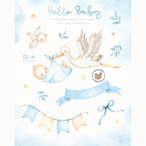 Kit Digital Bebê Cegonha Aquarela Premium - Hello Baby