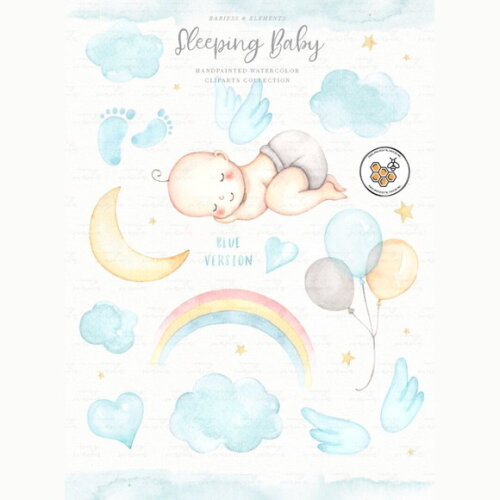 Kit Digital Bebê Dormindo Aquarela - Sleeping Baby