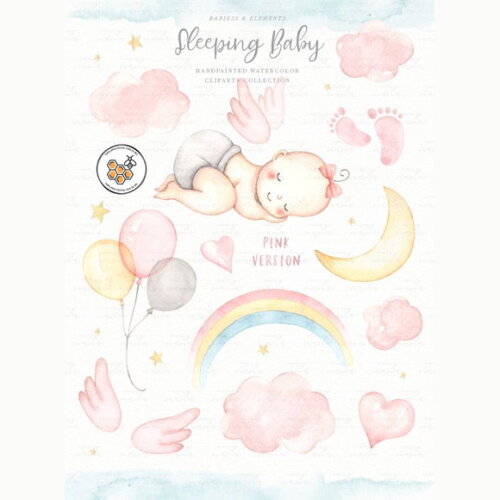 Kit Digital Bebê Dormindo Aquarela - Sleeping Baby