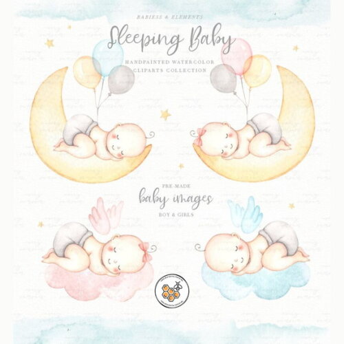 Kit Digital Bebê Dormindo Aquarela - Sleeping Baby