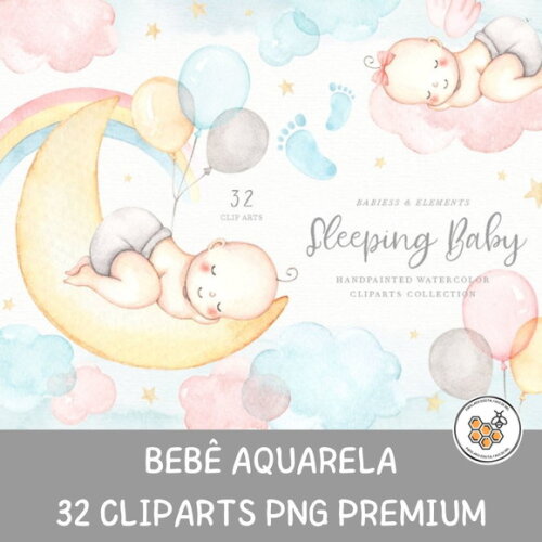 Kit Digital Bebê Dormindo Aquarela - Sleeping Baby