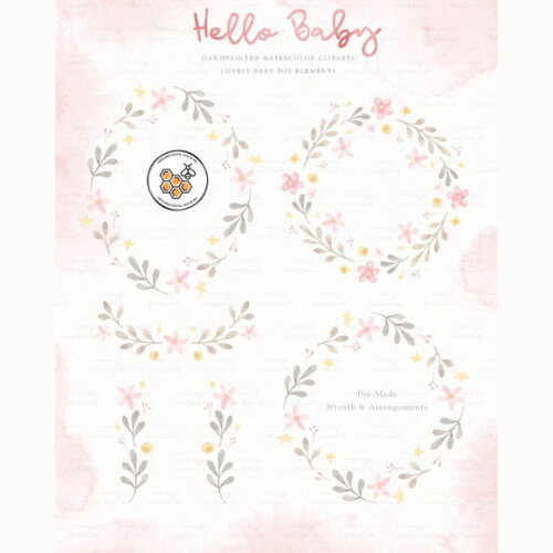 Kit Digital Bebê Menina Aquarela Premium - Hello Baby