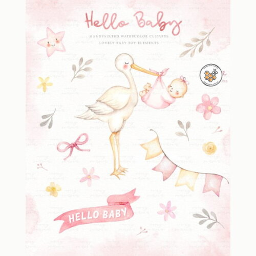 Kit Digital Bebê Menina Aquarela Premium - Hello Baby