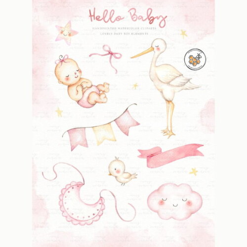 Kit Digital Bebê Menina Aquarela Premium - Hello Baby