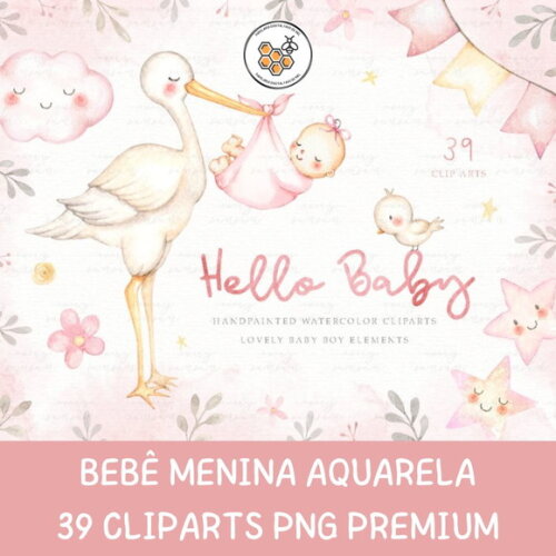 Kit Digital Bebê Menina Aquarela Premium - Hello Baby