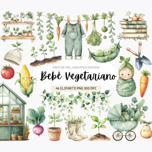 Kit Digital Bebê Vegetariano Vegano Hortinha Legumes Png
