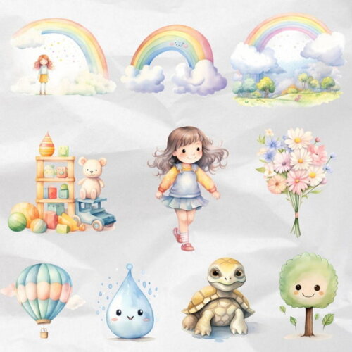 Kit Digital Berçário Chá de Bebê Aquarela (pague 1 Leve +4)