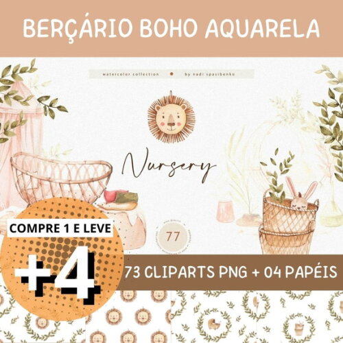Kit Digital Berçário Chá de Bebê Boho Neutro #8 Png Aquarela