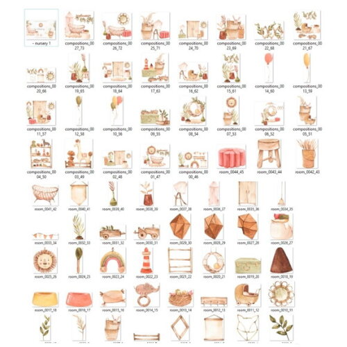 Kit Digital Berçário Chá de Bebê Boho Neutro #8 Png Aquarela
