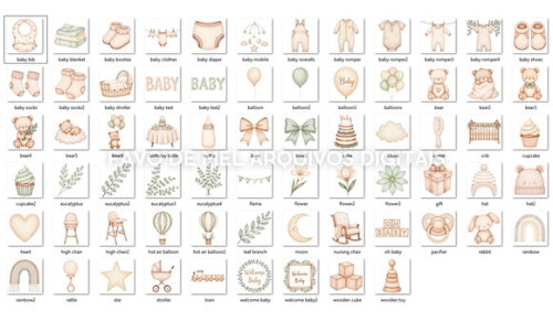 Kit Digital Berçário Chá de Bebê Boho Neutro Aquarela #11